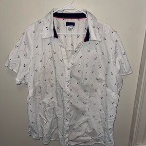 Women’s Anchor Print White Shirt by Basic Editions Sz 3X